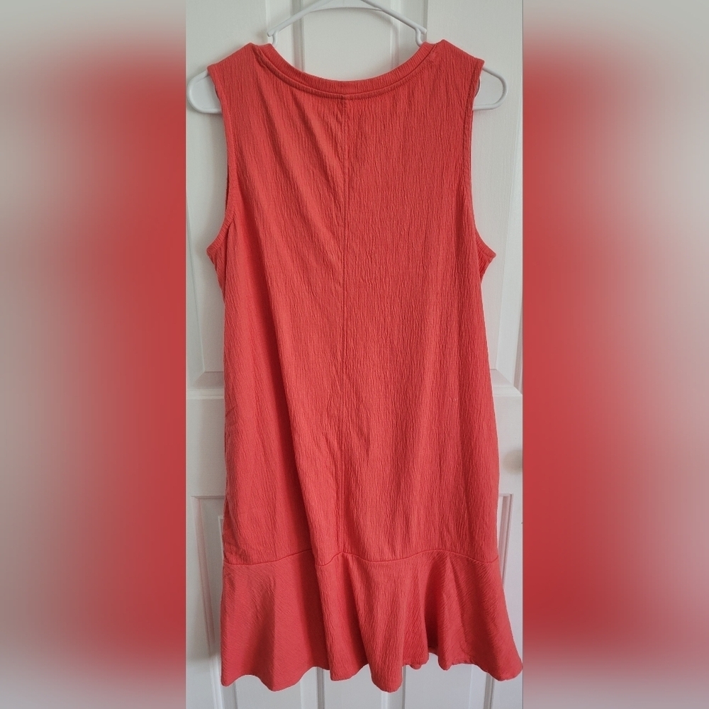 Cuddl Duds Women’s Coral Crinkle Jersey Sleeveless Flounce Hem Midi Dress Sz M - Picture 2 of 5